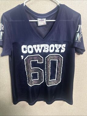 PINK Victoria's Secret Navy 'COWBOYS' Sequin '60' Jersey Tee